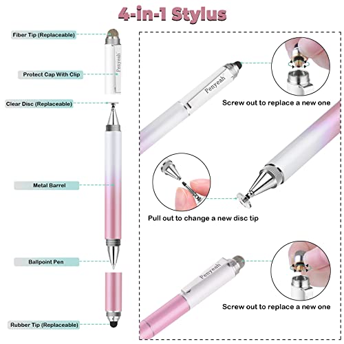 Penyeah Capacitive Stylus, Drawing Stylus for Nintendo Switch-Gradient Pink | 4 in 1, Universal Stylus Pen for Touchscreen, Compatible with Switch/iPhone/iPad/Samsung/Fire/Android Phone & Tablet/eReader - color: gradient pink