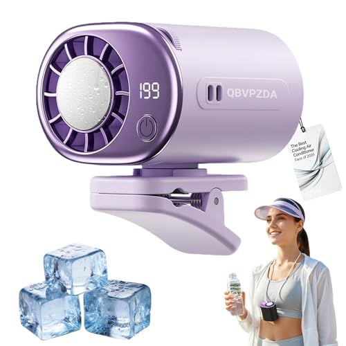 2026 Personal Portable Car Clip-On Air Conditioner Fan with 360° Rotation 199 Speeds Adjustable USB Rechargeable LED Display for Office Car Outdoor Beach (Purple) - color: Purple