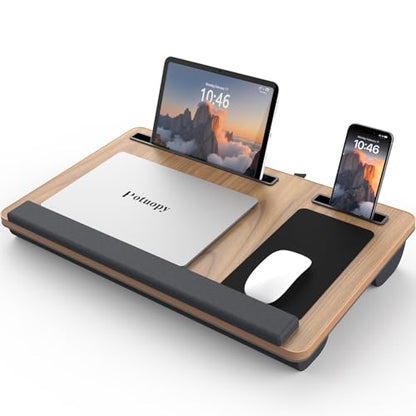 Potuopy Lap Desk with Cushion for Adults,Fits 17in LaptopWoodgrain,Large | Lightweight laptop lap pad w/ Wrist Rest, Carry Handle Mouse Pad Slots for Students Adults, Couch Armchair Floor Work Study