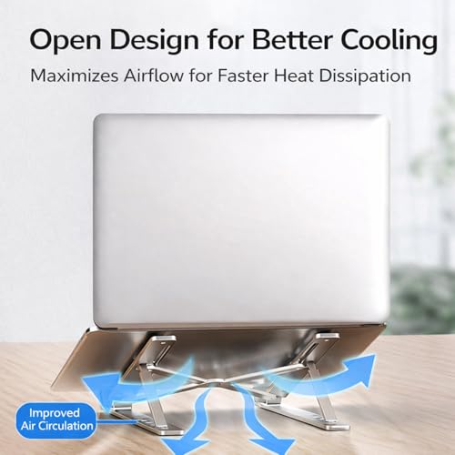 Portable Foldable Laptop Stand, Aluminum Alloy Adjustable Height Laptop Riser for Desk, Ergonomic Laptop Holder with Carry Pouch, Compatible with 16-18 Inch Laptops