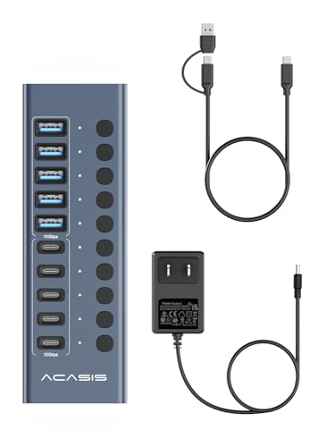 Powered USB 3.2 Hub, ACASIS 10 Ports USB 3.2 Hub(5 USB-A 3.2 Ports+5 USB-C 3.2 Ports), Aluminum USB Hub Powered with 48W Power Adapter, USB Hub for PC/Laptop, Computer, Flash Drive, Printer, Camera - size: 10 Ports
