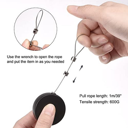 MECCANIXITY Round Retractable Cable Lock with Self-Adhesive, Remote Control Security Lock Anti-Lost Rope Hardware Cable Lock 600g Tensile Force Black - color: Black