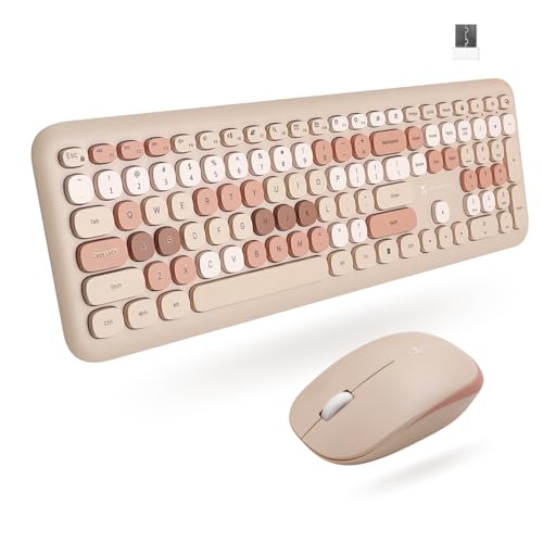 X9 Colorful Keyboard and Mouse Wireless - 2.4G Aesthetic Wireless Keyboard and Mouse Combo with Bubble Keys - Cute Typewriter Keyboard and Mouse for Computer PC Laptop Windows & Chrome (Brown) - color: Brown