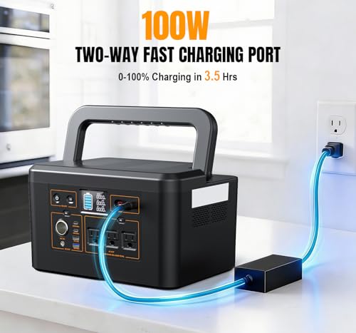 Portable Power Station 650W (1200W Peak), 576Wh Solar Generator | LiFePO4 Battery 3.5 Hour Fast Charging for Home & Emergency Backup, Hurricane, CPAP (Solar Optional) - color: Black
