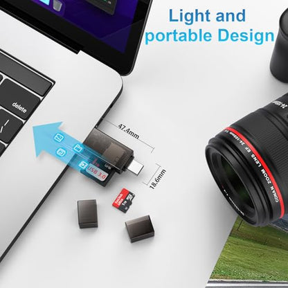 SD Card Reader Dual Slots,High-Speed USB 3.0+USB C Memory Card Reader Adapter - Supports SD/Micro SD/SDXC/SDHC/MMC,Compatible with Laptop,PC,iPad Pro,iPhone 16/15,Galaxy S25/S24/S23,Pixel 9 Pro/8/7/6