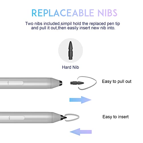 MPP 1.51 Pen for Surface Pro 11/10/X/9/8 300Day Battery Life Palm Rejection | Digital Pen for Surface, Surface Laptop/Book/Go/Studio, Kobo, 1024 Pressure, Precise Drawing & Note-Taking, Two Side Buttons - color: Silver