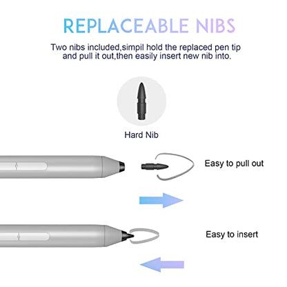 MPP 1.51 Pen for Surface Pro 11/10/X/9/8 300Day Battery Life Palm Rejection | Digital Pen for Surface, Surface Laptop/Book/Go/Studio, Kobo, 1024 Pressure, Precise Drawing & Note-Taking, Two Side Buttons - color: Silver