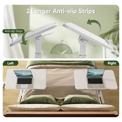 Foldable Mobile Standing Desk 180° Tilt Adjustable on Wheels | 32inch Pneumatic Portable Rising Desk with 4 Hidden or Lockable Casters, Rolling Overbed Bedside Table for Home Office, White - color: White