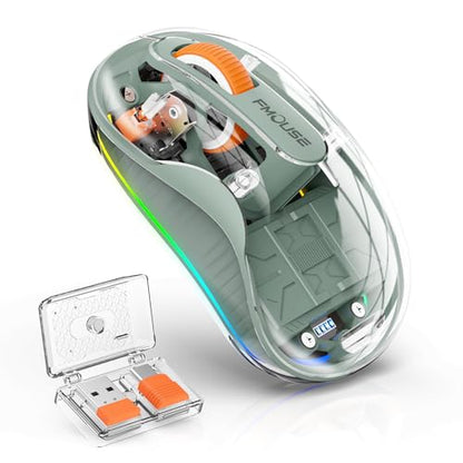 Bluetooth Wireless Mouse, Transparent RGB Tri-Modes Mouse,Bluetooth & 2.4GHz for Multi Device, USB-C Receiver Ideal for MacBook/Laptops, Rechargeable, Silent, Portable, Cool LED, Ergonomic - Green - color: Green