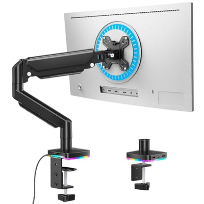 Afaloona RGB Gas Spring Monitor Arm with USB Hub for 13-32" Monitors | 3 USB ports (2 USB-C + 1 USB-A), Charging and Data Transfer, Full Motion Adjustable, Max Load 19.8lbs, Max VESA 100x100mm - size: RGB Gas Spring Monitor Stand