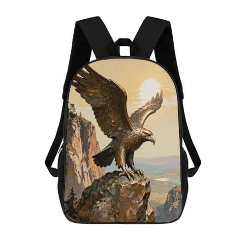 17-Inch Laptop Backpack Water-Resistant Bronze Eagle Cliff Daypack with Shoulder Strap Lightweight Casual Rucksack for Travel Commuter Hiking Outdoor Activities 20l Black