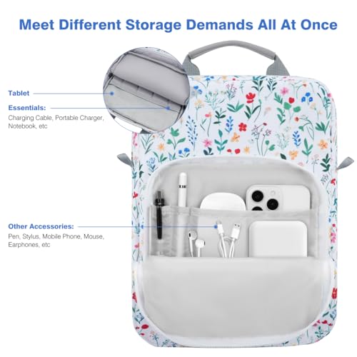 Dadanism 9-11 Inch Tablet Sleeve Bag Carrying Case with Shoulder Strap | Fits iPad (A16) 11", iPad 10th Gen 10.9", iPad Air M4/Pro M5 11", iPad 9/8/7th 10.2", Galaxy Tab A11+ 11", Blooming Bouquet - color: Blooming Bouquet, size: 9-11 Inch