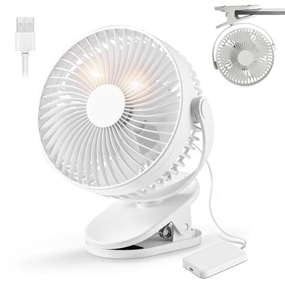 Clip on Fan Rechargeable, 8-Inch Battery Operated Desk Fan, USB Fan, 5Speeds, Strong Airflow, Sturdy Clamp for Golf Cart Office Desk Outdoor Travel Camping Tent Gym Treadmill,White - color: White