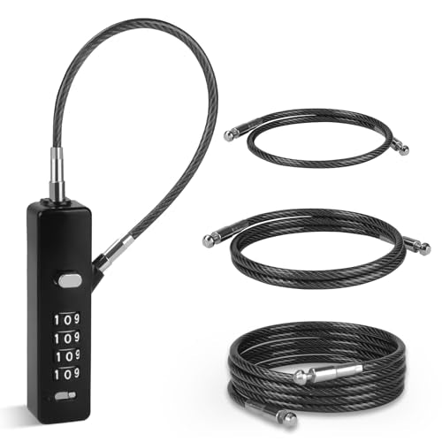 4-Digit Combination Cable Lock, 3 Interchangeable Braided Steel Ropes (9"/23.6"/47.2"), Resettable Anti-Theft Wire Lock for Bikes, Gates, Fences, Scooters, Luggage & Gym Lockers (Blck) - color: Blck