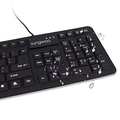 Sungwoo Foldable Silicone USB Wired Standard Waterproof Rollup Keyboard for PC Notebook Laptop, Full Size (Black)