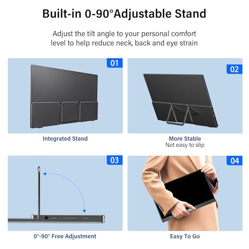 InnoView 15.6" Portable Monitor 60Hz Touchscreen 1080P 10-Point Touch Screen Monitor Portable with Protective Sleeve Built-in Stand, 1200:1 HDMI USB C Travel Monitors for Laptop, PC, Phone - size: 15.6-in