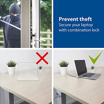 ACT Laptop Lock Security Cable 2m, Password Protection 4 Digit Combination Lock, Wedge Slot Notebook Lock, Swivel Lock Head, Laptop Lock Dell, Portable Anti-Theft Cable - AC9035 - style: combination lock