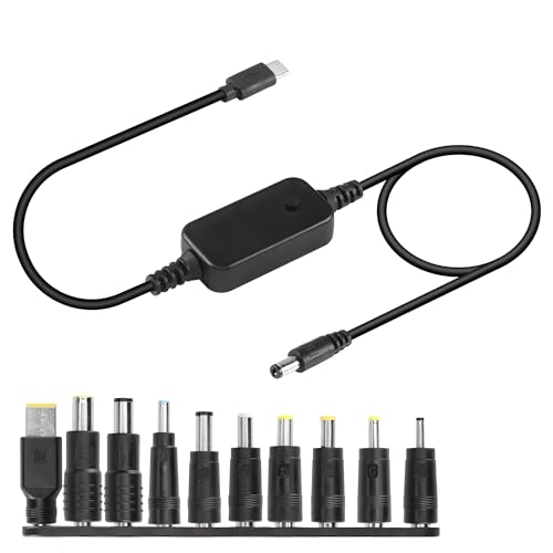 CERRXIAN 1.6FT USB C to DC PD Adapter Cable with 10 Connecor Tips,Type-C to DC Power Cable Output Adjustable Voltage 5V-9V-12V-15V-20V PD Fast Charging Cable - size: 1.6FT