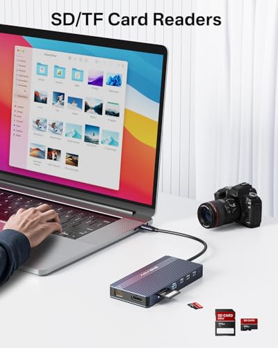 USB C Docking Station Dual Monitor, 14 in 1 USB C Hub, Adapter with 2 HDMI+DP(4K60Hz), Ethernet, 3 USBC 10G,100W PD, SD/TF, Audio, Laptop Docking Station for Dell/HP/Lenovo/ThinkPad/Surface (Grey) - color: Grey