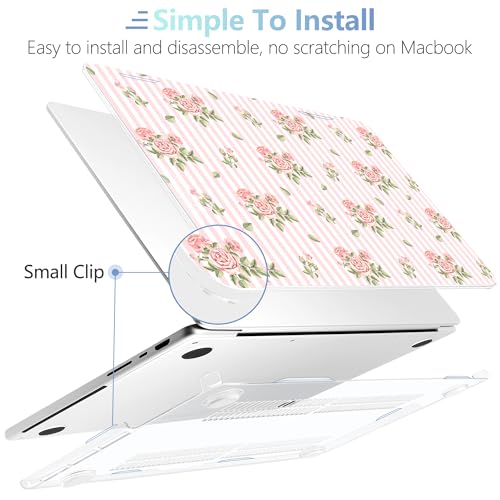 MEEgoodo Case for MacBook Pro 16 inch 2026 2024 2023 2021,Laptop Shell Compatible with M5 M4 M3 M2 M1 Pro/Max Chip,Fit Model A3429/A3428/A3403/A3186/A2991/A2780/A2485,Pink Stripes&Roses - color: Pink Stripes&Roses