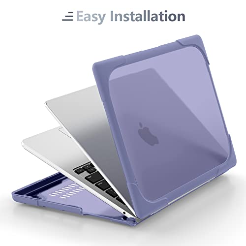 Batianda Heavy Duty Case for MacBook Pro 13 inch 2022 2020, Lavender Gray | Ergonomic Foldable Stand Holds 22 lbs, Shockproof Bumper, Matte Translucent Hard Shell, Fits M1/M2 A2338/A2251/A2289 Model - color: Lavender Gray