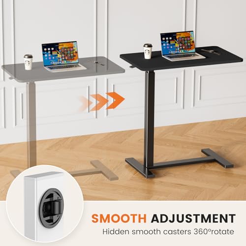 Sweetcrispy Overbed Bedside Table with Wheels, Adjustable Hospital Home Use, Rolling Laptop Mobile Standing Space Saving Durable Frame Side Storage Shelf Easy Assembly, Black