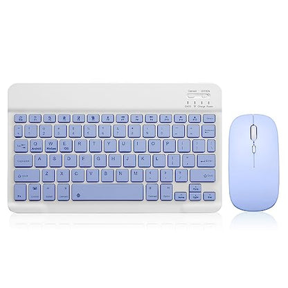 Bluetooth Keyboard and Mouse Combo Rechargeable Portable Wireless Keyboard Mouse Set for Apple iPad iPhone iOS 13 and Above Samsung Tablet Phone Smartphone Android Windows (10 inch Purple) - color: purple