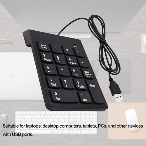 USB Numeric Keypad Wired Number Pad Portable USB Numpad 18 Key Number Keyboard for Laptop, PC, Computer, Desktop- Black