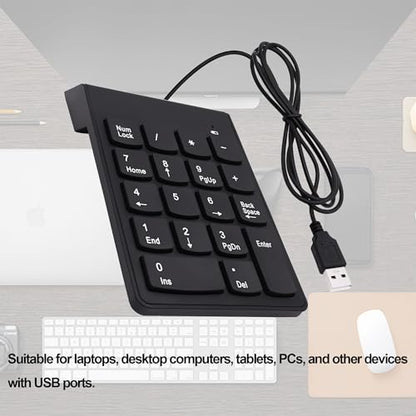 USB Numeric Keypad Wired Number Pad Portable USB Numpad 18 Key Number Keyboard for Laptop, PC, Computer, Desktop- Black