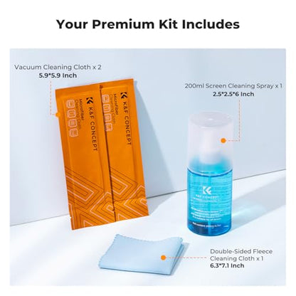 K&F CONCEPT 200ML Screen Cleaner Spray, with 2 Microfiber Cleaning Cloth | Double-Sided Velvet Cleaning Cloth,High-Efficiency Cleaning,Safe Formula Cleaner,Streak-Free,for TVs Tablets Phone Laptops