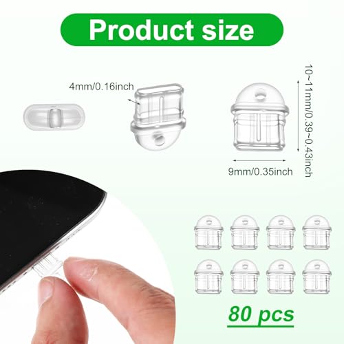 Cell Phone Type C Dust Plug, 80 Pieces Clear USB C Dust Plug Anti-Dust Charging Port Plugs Covers Type-C Port Cover with Hanging Hole Compatible with All Type-C Devices Laptops Smart Phones Earphones