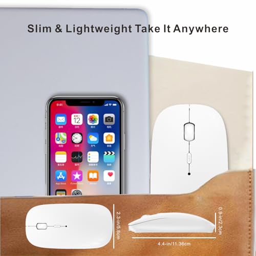 HOTDREAM Bluetooth Wireless Rechargeable Mouse for MacBook Pro/Air/iPad Air/iPad Pro/Laptop/Tablet/iPhone/PC, Bluetooth 5.2/3.0 and 2.4GHz Dual Mode Mouse (White) - color: white
