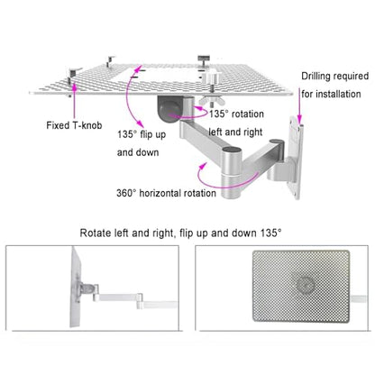 Laptop Wall Mount, Ergonomic Laptop Extended Arm, Full Motion Adjustments Notebook Bracket, Aluminum Alloy Vented Cooling Tray, Holds 8kg, Fits 10 to 15.6 Inch Screen