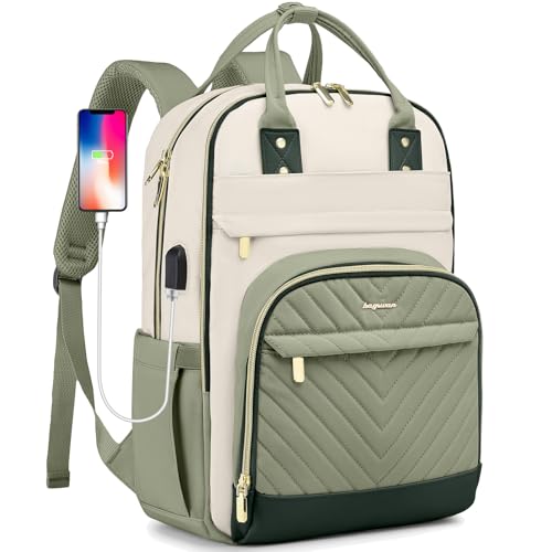 Laptop Backpack for Women Work Bag - Fits 17.3 Inch Laptop Bag Travel Work Backpack Anti-theft Bags with USB Charging Business Computer Waterproof Backpack Purse for Nurse Teacher Beige Light Green - color: 31-beige Light Green, size: 17.3 Inch