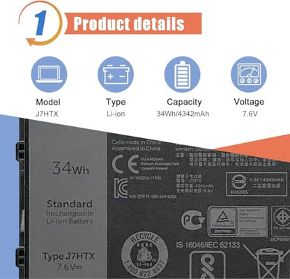ASODI 34Wh J7HTX 7XNTR Laptop Battery Compatible with Dell Latitude 7220 7202 7212 Rugged Extreme Table Series 02JT7D FH8RW J82G5 T03H T03H001 T03H002 7.6V 4342mAh - size: 9.72*3.19*1.34 inches J7HTX