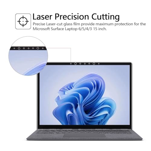 Megoo ArmorShield Tempered Glass Screen Protector for Surface Laptop 6 15" | Scratch Resistant, Ultra Clear, Smooth Touch, Fingerprint Resistant; Also Fits Surface Laptop 5/4/3, 2-Pack - size: Laptop 3–6 15"