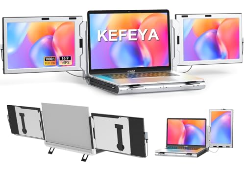 KEFEYA Laptop Screen Extender for 11"-17" Laptop, Upgraded 360° Rotation Triple Monitor for Laptop- 10.1" Portable Screen Extender Full IPS - HDMI/USB-A/Type-C Plug & Play for Wins/Mac/Chrome