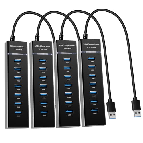 7-Port USB Hub, YaimhSound 6 Port USB Hub, USB to Multiple USB, USB 3.0 2.0 | USB Splitter for Laptop, USB Multiport Adapter for PC, Keyboard, Mouse, SSD, Dell, HP, Lenovo, MacBook, Acer,Surface,1ft 4PCS - color: 4PCS