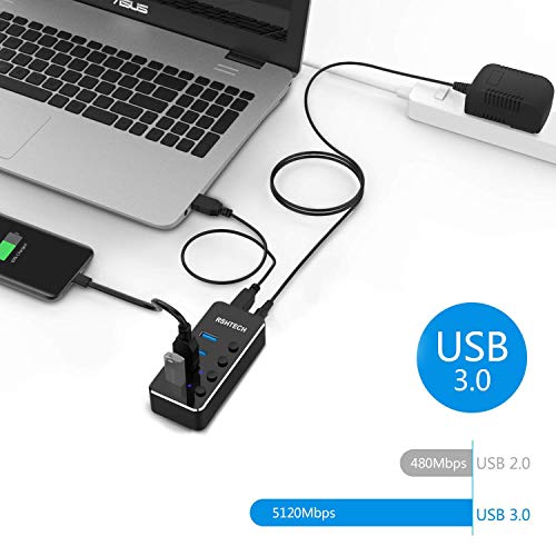 Powered USB hub RSHTECH 4 Port USB C to USB 3.0 Port Hub Expander Aluminum Portable USB 3.0 hub Splitter with 5V AC Adapter and Individual On/Off Switches (RSH-516-C) - size: 4-Port Powered USB C Hub