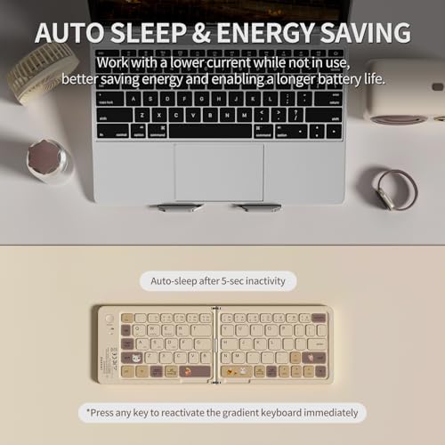 Foldable Bluetooth Keyboard with UV Printing Technology Rechargeable Keyboards,Compact Wireless Travel Keyboards for iPad, Smartphone, Tablet and Laptop - Z1 Milk Tea Colorful - color: Z1 Milk Tea Colorful