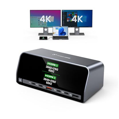TobenONE Docking Station Dual 4K Monitor for Windows, 160W GaN+ LCD Display | Laptop Dock with HDMI, PD 3.0, 10Gbps USB A/C, Real-time LCD Screen, 160W Smart Power Distribution, Compact for Office/Gaming