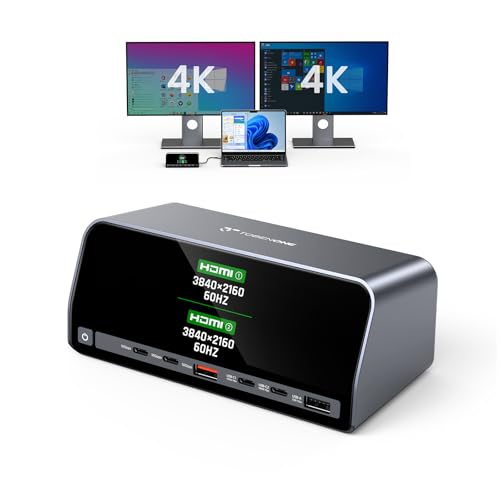 TobenONE Docking Station Dual 4K Monitor for Windows, 160W GaN+ LCD Display | Laptop Dock with HDMI, PD 3.0, 10Gbps USB A/C, Real-time LCD Screen, 160W Smart Power Distribution, Compact for Office/Gaming