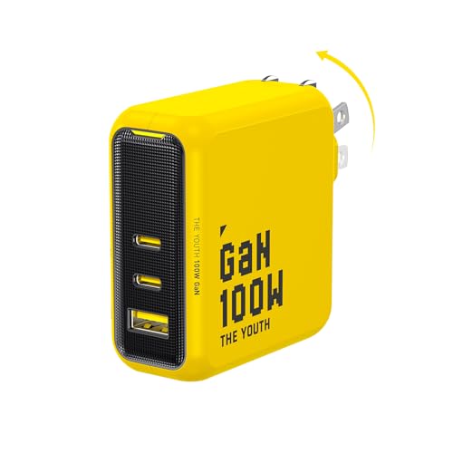 AOHI Youth 100W GaN USB C Wall Charger, 3-Port Laptop Fast Charger Type C Power Adapter PPS PD for MacBook Pro/Air, iPad Pro, iPhone 17/16 Pro Max, Galaxy S24 Ultra/Note, Pixel, Steam Deck, Yellow