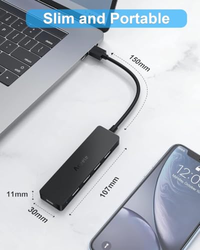 Aceele 4-Port USB 3.0 Hub, Ultra-Slim USB Hub with USB-C Powered Port[Charging/Monitor Not Supported], USB Port for MacBook, Mac Pro, iMac, Mac mini, XPS, PC, Laptop, Flash Drive, Mobile HDD (15cm) - style: 0.5ft (4A)