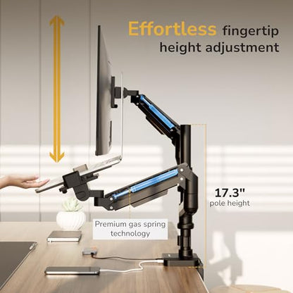 Mount-It! Proflex Series Premium Monitor and Laptop Mount with Pole, Gas Spring Arm, Supports 17–49" Ultrawide Monitors & 11.6–17.3" Laptops up to 44 lbs, USB 3.0 & USB-C, Full Motion
