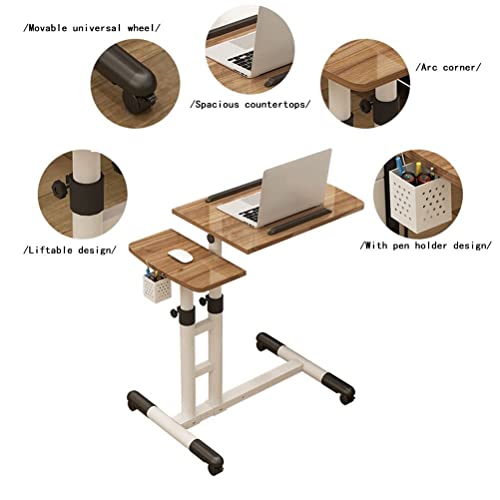 Overbed Table Overbed Table Portable Desk for Laptop with Wheels Adjustable Height Tilt Top and Mobile Rolling Stand Tilting Overbed Table Tray Bed Sofa Side - color: Pink