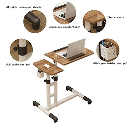 Overbed Table Overbed Table Portable Desk for Laptop with Wheels Adjustable Height Tilt Top and Mobile Rolling Stand Tilting Overbed Table Tray Bed Sofa Side - color: Natural