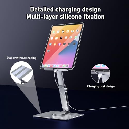 iPad Stand, Height Adjustable with 360 Rotating Base Holder for Desk | Tablet Stand Aluminum Alloy Compatible with i Pad Pro 12.9 11 Air Mini 4 5, 4.7-14'' iPhone, iPad, Tablet and More