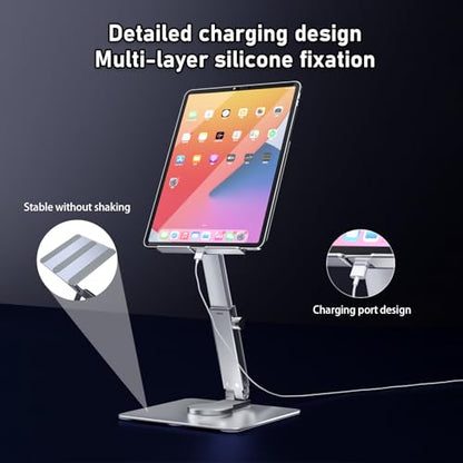 iPad Stand, Height Adjustable with 360 Rotating Base Holder for Desk | Tablet Stand Aluminum Alloy Compatible with i Pad Pro 12.9 11 Air Mini 4 5, 4.7-14'' iPhone, iPad, Tablet and More