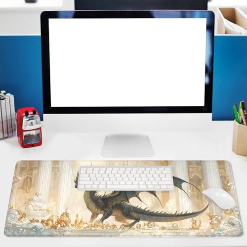 Fantasy Beast Desk Pad Mouse Pad Golden Palace Epic Dragon Large Gaming Mouse Mat with Stitched Edges,Non-Slip Waterproof Rubber Base Mous Mat Office Computer Keyboard Laptop Home 31.5"x11.8" - color: Fantasy Beast, size: 11.8"L x 31.5"W